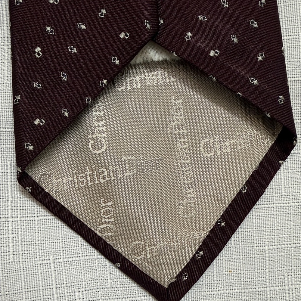 Vintage Rare Dior Maroon Geometric Patterned Tie - Picture 3 of 4